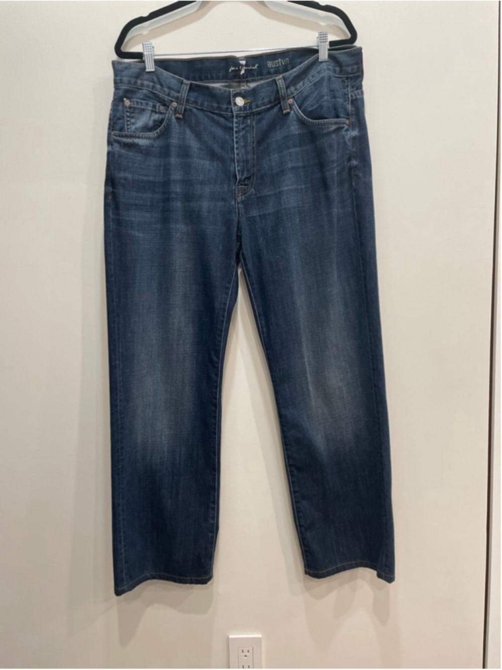 7 For All Mankind Austyn Straight Jeans Men Waist 36 Dark Denim Western Relaxed